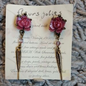 Vintage Rose Earrings with Gold Accents